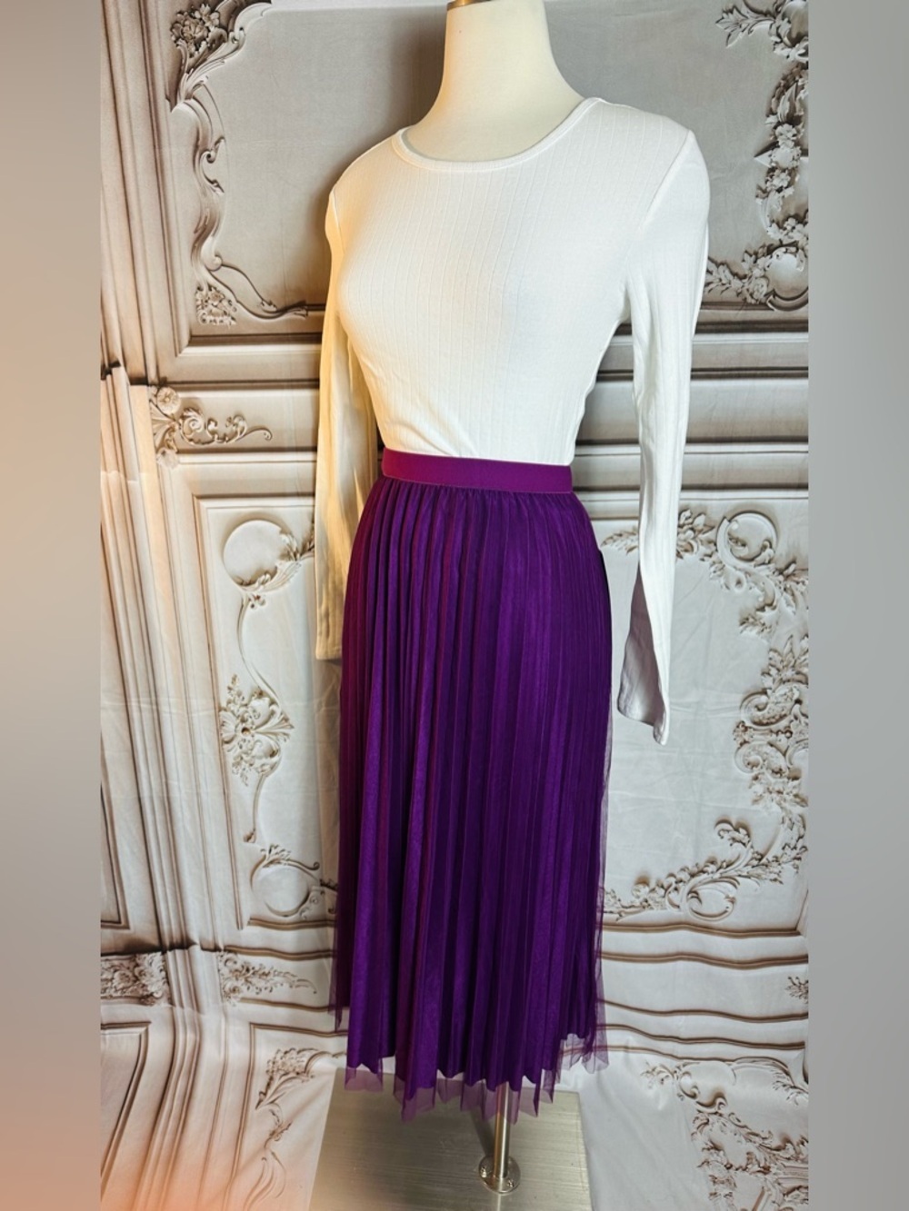 3 for $36 Sale! Elegant Purple Pleated Maxi Skirt